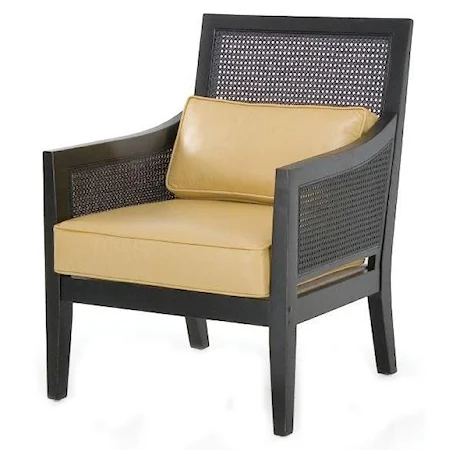 Black Cane Woven Chair with Kidney Accent Pillow